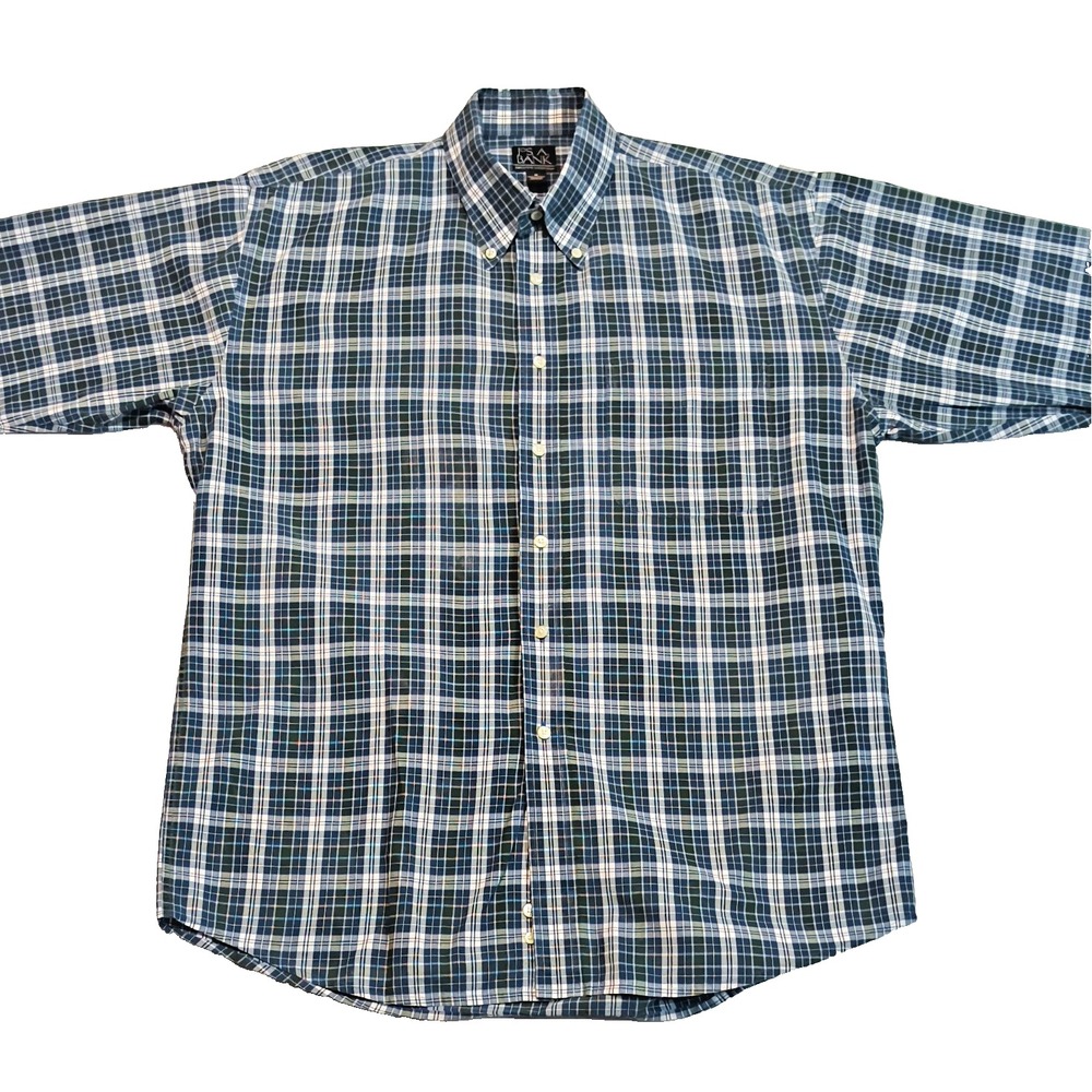 Jos. A. Bank Executive Collection Men's M Blue Green White Plaid Button-Down